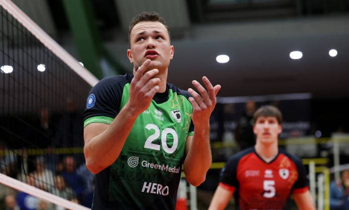 03 02 2026, Germany, Ludwigsburg, Volleyball Barock Volleys MTV Ludwigsburg vs Haching Munich, Jeffery Klok LB disappointed