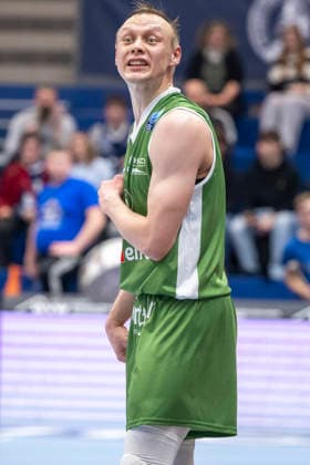 European North Basketball League, ENBL, 2025 2026 Syntainics MBC vs Hefte Helfen Bulls Kapfenberg Weissenfels, Germany 03 February 2026 In the picture Vitalii Zotov Kapfenberg facial expression, strong facial expression, emotion, Weissenfels Stadthalle Weissenfels Sachsen Anhalt Germany