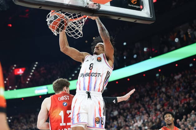 Dunk Jared Rhoden Paris Basketball, 08 , GER, FC Bayern Basketball vs Paris Basketball, Basketball, Euroleague, Matchday 26, Season 2025 2026, 03 02 2026, GER, FC Bayern Basketball vs Paris Basketball, Basketball, Euroleague, Matchday 26, Season 2025 2026, 03 02 2026 Munich Copyright: xEibner-Pressefoto JennixMaulx EP_JML