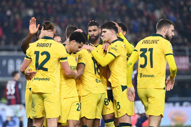 Loftus Cheek Ruben (Ac Milan) celebrated by his teammate after his goal during Bologna FC vs AC Milan, Italian soccer Serie A match in Bologna, Italy, February 03 2026  Copyright: xGianlucaxRicci IPAxSportx xipa-agency.netx xx IPA_70929780 IPA_Agency_IPA70929780