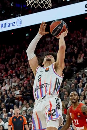 Turkish Airlines EuroLeague Basketball, FC Bayern Munich Basketball vs Paris Basketball, Munich FC Bayern Basketball, Munich FC Bayern Basketball, Paris Basketball, 2026 02 03 in Munich SAP Garden HIFI Nadir Paris Basketball Guard Nr2 PBB2 , JOVIC Stefan FC Bayern Munich Basketball Guard Nr 16 BAY16 sportworld München SAP Garden Bayern Deutschland