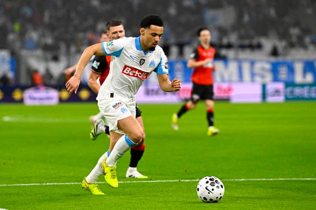 FOOTBALL : Olympique de Marseille VS Stade Rennais FC - Coupe de France - 03 02 2026 Ethan Nwaneri (OM) Quentin Merlin (SRFC) - Coupe de France match between Olympique de Marseille and Stade Rennais FC on February 3, 2026 at the Orange Velodrome Stadium in Marseille. MarseilleFrance  Copyright: xWilliamxCannarellax
