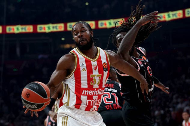 Crvena Zvezda v Hapoel, Euroleague basketball, season 2025 2026, round 26 Belgrade, Serbia. 3rd Feb, 2026. Crvena Zvezda s Semi Ojeleye and Hapoel s Johnathan Motley during Euroleague basketball match between Crvena Zvezda (Red Star) and Hapoel Tel Aviv on January 3. 2026. in Belgrade, Serbia. Belgrade Serbia Copyright: xPedjaxMilosavljevic STARSPORTx