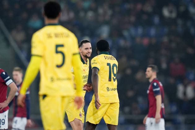AC Milan s Adrien Rabiot celebrates after scoring the 0-3 goal for his team during the Serie A soccer match between Bologna and Milan at the Renato DallÕAra Stadium in Bologna, north Italy - Tuesday, February 3, 2026 -  Copyright: xMassimoxPaolone LaPressex