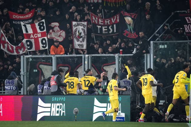AC Milan s Adrien Rabiot celebrates after scoring the 0-3 goal for his team during the Serie A soccer match between Bologna and Milan at the Renato DallÕAra Stadium in Bologna, north Italy - Tuesday, February 3, 2026 -  Copyright: xMassimoxPaolone LaPressex