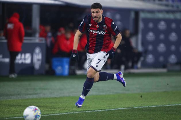 Riccardo Orsolini of Bologna FC in action during the serie A match between Bologna FC and AC Milan at Renato dall™Ara stadium in Bologna (Italy), February 3, 2026. massimilianoxcarnabuci