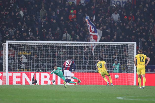 Christopher Nkunku of AC Milan scores the goal of 0-2 during the serie A match between Bologna FC and AC Milan at Renato dall™Ara stadium in Bologna (Italy), February 3, 2026. massimilianoxcarnabuci