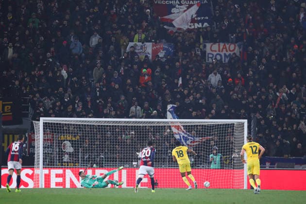 Christopher Nkunku of AC Milan scores the goal of 0-2 during the serie A match between Bologna FC and AC Milan at Renato dall™Ara stadium in Bologna (Italy), February 3, 2026. massimilianoxcarnabuci