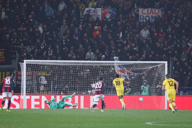 Christopher Nkunku of AC Milan scores the goal of 0-2 during the serie A match between Bologna FC and AC Milan at Renato dall™Ara stadium in Bologna (Italy), February 3, 2026. massimilianoxcarnabuci