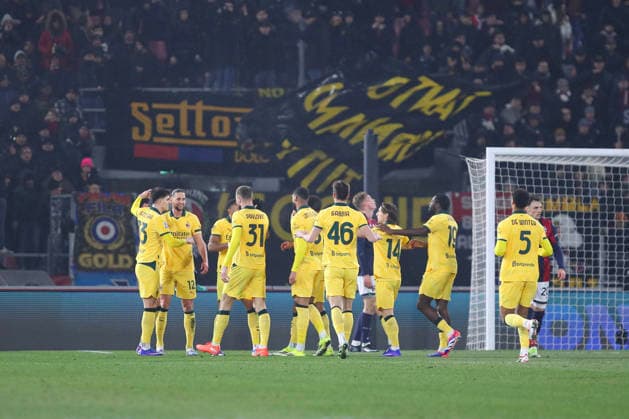 Ruben Loftus-Cheek of AC Milan celebrates with his team mates the goal of 0-1 scored during the serie A match between Bologna FC and AC Milan at Renato dall™Ara stadium in Bologna (Italy), February 3, 2026. massimilianoxcarnabuci