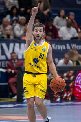 European North Basketball League, ENBL, 2025 2026 Syntainics MBC vs Hefte Helfen Bulls Kapfenberg Weissenfels, Germany 03 February 2026 In the picture Spencer Reaves Weissenfels gestures, gestures, gestures, Weissenfels Stadthalle Weissenfels Sachsen Anhalt Germany
