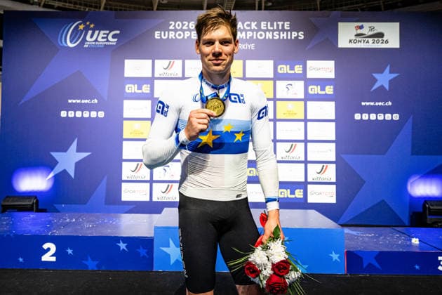 VOGEL Alex UEC Track Cycling European Championships Konya 2026 VOGEL Alex SUI Switzerland Winner First Place Award Ceremony Medal Ceremony Podium Landscape horizontal Landscape Event Event UEC Track Cycling European Championships 2026 Category Category Cycling Track Cycling European Championships Location Location Asia Türkiye Konya Discipline Scratch Category Elite Men Distance 10 km Date Date 03 02 2026 Tuesday Day 3