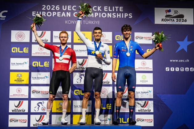 SKIVILD Juel Robin, GONOV Lev, FAVERO Renato UEC Track Cycling European Championships Konya 2026 SKIVILD Juel Robin DEN Denmark Second Place GONOV Lev RUS Russia Winner First Place FAVERO Renato ITA Italy Third Place Award Ceremony Medal Ceremony Podium Landscape horizontal Landscape Event Event UEC Track Cycling European Championships 2026 Category Category Cycling Track Cycling European Championships Location Location Asia Türkiye Konya Discipline Individual Pursuit Category Elite Men Distance 4000 m Date Date 03 02 2026 Tuesday Day 3