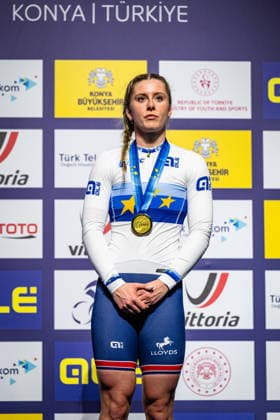 FINUCANE Emma UEC Track Cycling European Championships Konya 2026 FINUCANE Emma GBR Great Britain Winner First Place Award Ceremony Medal Ceremony Podium Portrait Portrait Portrait Event Event UEC Track Cycling European Championships 2026 Category Category Cycling Track Cycling European Championships Location Location Asia Türkiye Konya Discipline Sprint Category Elite Women Distance m Date Date 03 02 2026 Tuesday Day 3