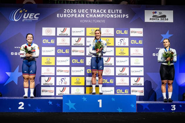 CAPEWELL Sophie, FINUCANE Emma, LYSENKO Alina UEC Track Cycling European Championships Konya 2026 CAPEWELL Sophie GBR Great Britain Second Place FINUCANE Emma GBR Great Britain Winner First Place LYSENKO Alina RUS Russia Third Place Award Ceremony Medal Ceremony Podium Landscape horizontal Landscape Event Event UEC Track Cycling European Championships 2026 Category Category Category Cycling Track Cycling European Championships Location Location Asia Türkiye Konya Discipline Sprint Category Elite Women Distance m Date Date 03 02 2026 Tuesday Day 3