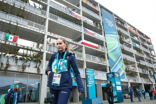 ITALY, MILAN - FEBRUARY 3, 2026: An athlete at Milano Cortina Olympic Village in the run-up to the 2026 Winter Olympic Games, Olympische Spiele, Olympia, OS which will be taking place in Italy from 6-22 February 2026 Winter Olympics: Milano Cortina Olympic Village  - ZUMAt113 20260203_zaa_t113_540 Copyright: xMikhailxTereshchenkox