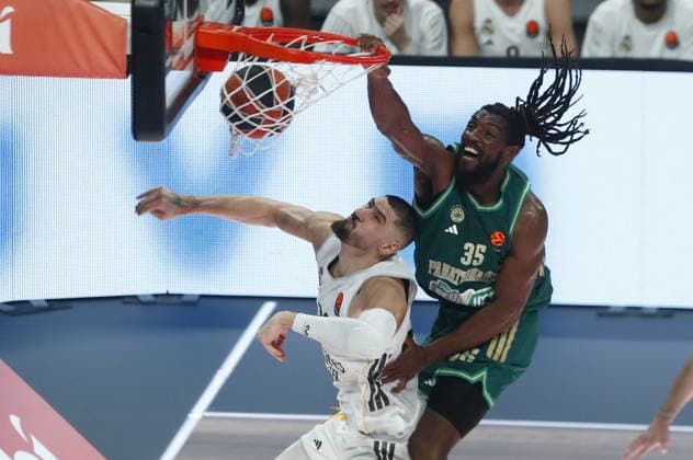 EuroLeague Basketball, Panathinaikos AKTOR Athens vs Real Madrid -Kenneth Faried, 35 of Panathinaikos AKTOR Athens competes with Alex Len, 25 of Real Madrid during the Euroleague regular season basketball match between Panathinaikos AKTOR Athens and Real Madrid at Telekom Center Athens on February 3, 2026 in Athens, Greece. ATHENS Greece Copyright: xOnexInchxProductionsx 6836775