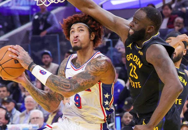 (260204) -- SAN FRANCISCO, Feb. 4, 2026 -- Kelly Oubre Jr. (L) of Philadelphia 76ers competes during the 2025-2026 NBA, Basketball Herren, USA regular season basketball game between Golden State Warriors and Philadelphia 76ers in San Francisco, the United States, Feb. 3, 2026. (Photo by Xinhua) (SP)U.S.-SAN FRANCISCO-BASKETBALL-NBA-WARRIORS VS 76ERS ArthurxDong 