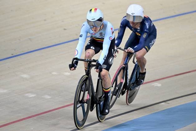 Belgian Milan Van den Haute and Spanish Sebastian Mora pictured in action during the men s Omnium qualifications points race at day 3 of the 2026 UEC Track Elite European Championships, in Konya, Turkey, Tuesday 03 February 2026. The European Championships take place from 01 to 05 February 2026. DIRKxWAEM  x160993761x
