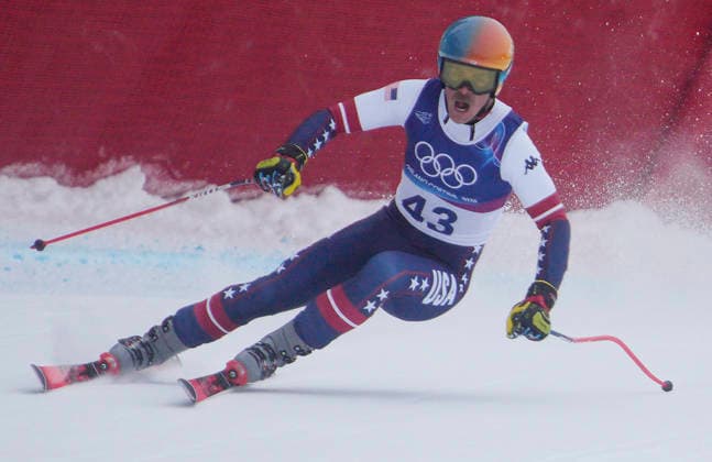 River Radamus of the USA takes a practice run on the Stelvio course during the 1st official training session for the Men s downhill skiing competition at the Milano Cortina 2026 Winter Olympic Games, Olympische Spiele, Olympia, OS in Bormio, Italy, on Wednesday, February 4, 2026. The downhill medal competition will take place on Saturday, February 7, 2026.  BOR20260204919 BOBxSTRONG