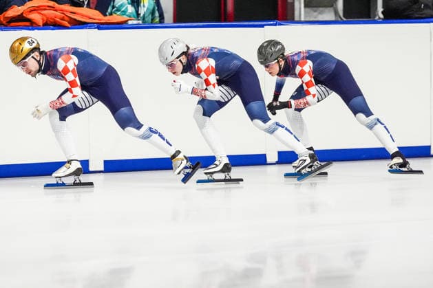 2026-02-04 - Milano Cortina 2026 Winter Olympics MILAN, ITALY - FEBRUARY 4: Ivan Martinic of Croatia, Valentina Ascic of Croatia, Katarina Buric of Croatia during a training before the Milano Cortina 2026 Winter Olympics at the Milano Ice Skating Arena on February 4, 2026 in Milan, Italy Milan Milano Ice Skating Arena Italy Content not available for redistribution in The Netherlands directly or indirectly through any third parties. Copyright: xAndrexWeeningx