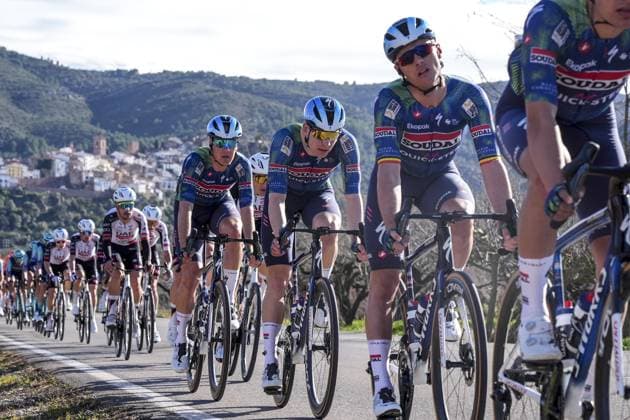 The pack of riders pictured in action during stage 1 of the 2026 Volta Comunitat Valenciana, Tour of Valencia cycling race, from Segorre to Torreblanca (162,2km), on Wednesday 04 February 2026 in Spain. The race takes place from 4 to 8 February and runs through the three provinces of the Valencian Community. JOMAxGARCIA  x161021035x