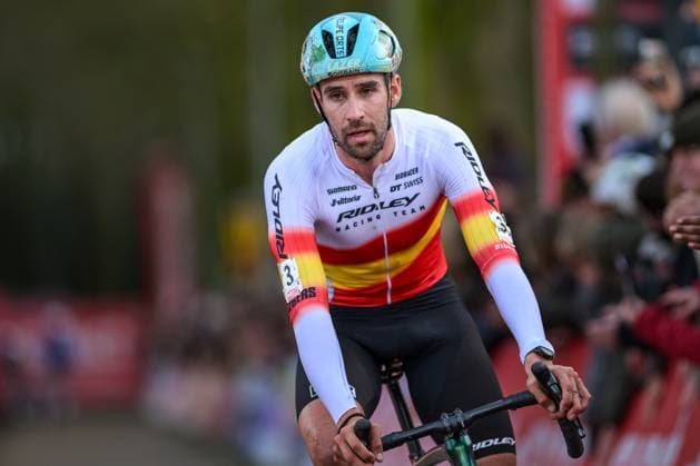 Spanish Felipe Orts Lloret crosses the finish line at the men s elite race of the Parkcross cyclocross cycling event, race 6 7 in the Exact Cross competition, Wednesday 04 February 2026 in Maldegem. DAVIDxPINTENS  x161034242x