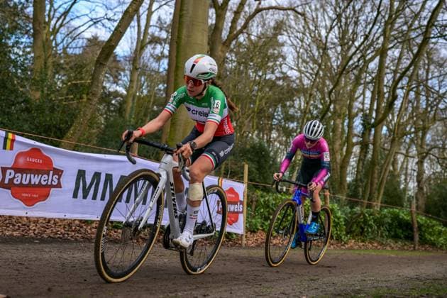 Italian Sara Casasola pictured in action during the women s elite race of the Parkcross cyclocross cycling event, race 6 7 in the Exact Cross competition, Wednesday 04 February 2026 in Maldegem. DAVIDxPINTENS  x161036788x
