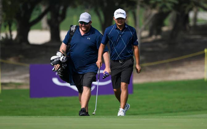 Qatar Masters 2026 - Previews Participants play during the pro-am ahead of the Qatar Masters at the Doha Golf Club in Doha, Qatar, February 4, 2026. DOHA Qatar Copyright: xNOUSHADx