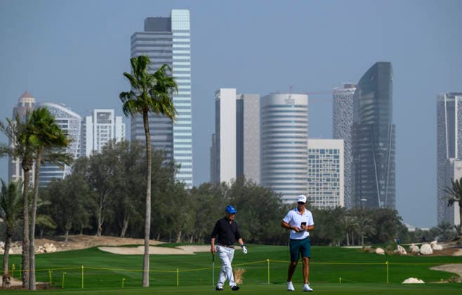 Qatar Masters 2026 - Previews Participants play during the pro-am ahead of the Qatar Masters at the Doha Golf Club in Doha, Qatar, February 4, 2026. DOHA Qatar Copyright: xNOUSHADx