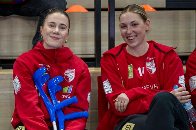 Handball Bundesliga Women,HBF, Season 2025 2026 SV Union Halle Neustadt vs Borussia Dortmund Halle, Germany 04 February 2026 In the picture from left goalkeeper Ela Szott Halle and Tina Wagenlader Halle Halle Saale SWH Arena Sachsen Anhalt Germany