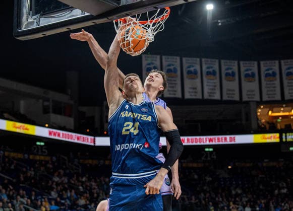 Basketball, Men, Season 2025 2026, Basketball Champions League Round of 16, Group J , Alba Berlin Karditsa Iaponiki, v l Alexander Madsen Karditsa , Alex O Connell Alba , 04 02 2026, Copyright: xSebastianxRäppold MatthiasxKochx
