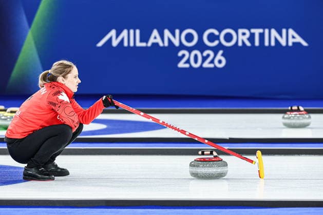 ITALY, CORTINA D AMPEZZO - FEBRUARY 4, 2026: Curler Jocelyn Peterman of Canada is in action in the Mixed Doubles Round Robin Session 1 curling event during the 2026 Winter Olympic Games, Olympische Spiele, Olympia, OS at the Cortina Curling Olympic Stadium. Mikhail Tereshchenko TASS  88209986