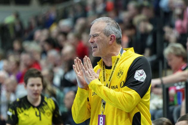 Coach Henk Groener BVB Women , SV Union Halle Neustadt vs Borussia Dortmund, Alsco Handball Bundesliga Women, Season 2025 26, 16 Matchday, 04 02 2026 Halle SWH Arena Sachsen Anhalt Germany