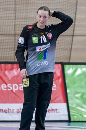 Handball Bundesliga Women,HBF, Season 2025 2026 SV Union Halle Neustadt vs Borussia Dortmund Halle, Germany 04 February 2026 In the picture Goalkeeper Nicola Czaja Halle Halle Saale SWH Arena Sachsen Anhalt Germany