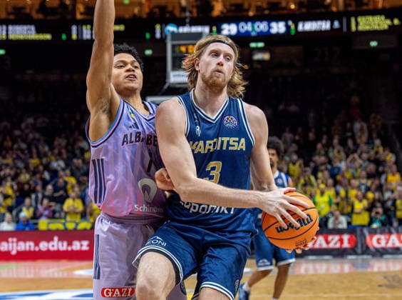 Basketball, Men, Season 2025 2026, Basketball Champions League Round of 16, Group J , Alba Berlin Karditsa Iaponiki, v l Jack Kayil Alba , Noah Horchler Karditsa , 04 02 2026, Copyright: xSebastianxRäppold MatthiasxKochx