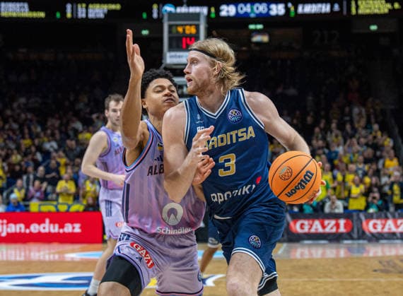 Basketball, Men, Season 2025 2026, Basketball Champions League Round of 16, Group J , Alba Berlin Karditsa Iaponiki, v l Jack Kayil Alba , Noah Horchler Karditsa , 04 02 2026, Copyright: xSebastianxRäppold MatthiasxKochx