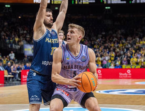 Basketball, Men, Season 2025 2026, Basketball Champions League Round of 16, Group J , Alba Berlin Karditsa Iaponiki, v l Nikolaos Diplaros Karditsa , Sam Griesel Alba , 04 02 2026, Copyright: xSebastianxRäppold MatthiasxKochx
