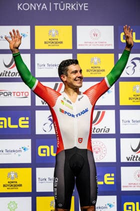 LEITAO Iuri UEC Track Cycling European Championships Konya 2026 LEITAO Iuri POR Portugal Winner First Place Award Ceremony Medal Ceremony Podium Portrait Portrait Portrait Event Event UEC Track Cycling European Championships 2026 Category Category Cycling Track Cycling European Championships Location Location Asia Türkiye Konya Discipline Omnium Category Elite Men Distance m Date Date 04 02 2026 Wednesday Day 4