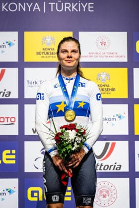 KOPECKY Lotte UEC Track Cycling European Championships Konya 2026 KOPECKY Lotte BEL Belgium Winner First Place Award Ceremony Medal Ceremony Podium Portrait Portrait Portrait Event Event UEC Track Cycling European Championships 2026 Category Category Cycling Track Cycling European Championships Location Location Asia Türkiye Konya Discipline Points Race Category Elite Women Distance 25 km Date Date 04 02 2026 Wednesday Day 4