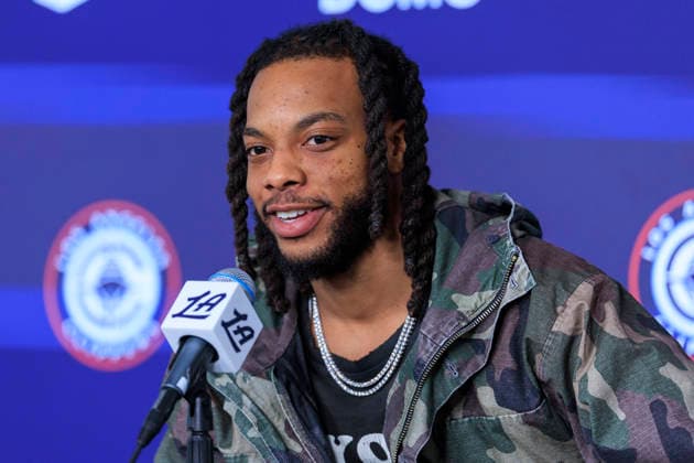 February 4, 2026, Inglewood, California, USA: Darius Garland during a press conference, PK, Pressekonferenz introducing him to the Los Angeles Clippers on Wednesday February 4, 2026 at Intuit Dome in Inglewood, California. ARIANA RUIZ PI Inglewood USA - ZUMAp124 20260204_zaa_p124_007 Copyright: xArianaxRuizx