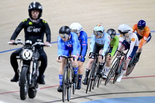 Belgian Nicky Degrendele pictured in action during the women s Keirin first round at the fifth and last day of the 2026 UEC Track Elite European Championships, in Konya, Turkey, Thursday 05 February 2026. The European Championships take place from 01 to 05 February 2026. DIRKxWAEM  x161190453x