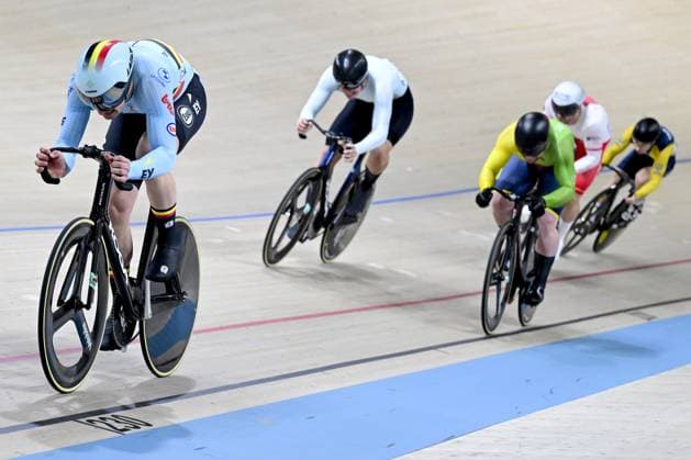 Belgian Lowie Nulens pictured in action during the men s Keirin first round at the fifth and last day of the 2026 UEC Track Elite European Championships, in Konya, Turkey, Thursday 05 February 2026. The European Championships take place from 01 to 05 February 2026. DIRKxWAEM  x161191916x