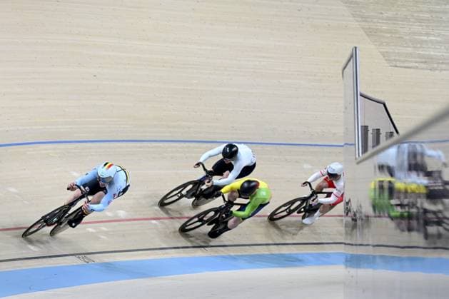 Belgian Lowie Nulens pictured in action during the men s Keirin first round at the fifth and last day of the 2026 UEC Track Elite European Championships, in Konya, Turkey, Thursday 05 February 2026. The European Championships take place from 01 to 05 February 2026. DIRKxWAEM  x161192006x