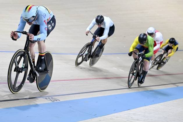 Belgian Lowie Nulens pictured in action during the men s Keirin first round at the fifth and last day of the 2026 UEC Track Elite European Championships, in Konya, Turkey, Thursday 05 February 2026. The European Championships take place from 01 to 05 February 2026. DIRKxWAEM  x161192025x