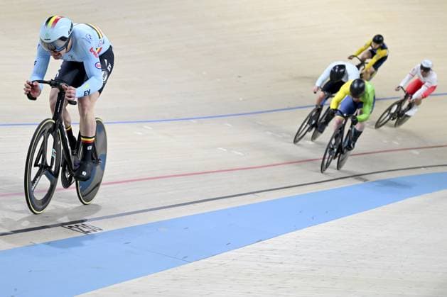 Belgian Lowie Nulens pictured in action during the men s Keirin first round at the fifth and last day of the 2026 UEC Track Elite European Championships, in Konya, Turkey, Thursday 05 February 2026. The European Championships take place from 01 to 05 February 2026. DIRKxWAEM  x161193874x
