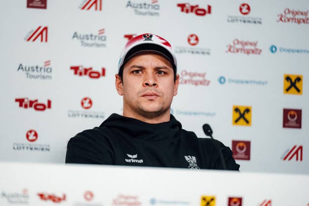 OLYMPICS - Winter Olympic Games, Olympische Spiele, Olympia, OS Milano Cortina 2026 CORTINA D AMPEZZO,ITALY,05.FEB.26 - OLYMPICS, LUGE - Winter Olympic Games Milano Cortina 2026, Austria House, preview, singles, men, press conference, PK, Pressekonferenz Rodel Austria. Image shows Jonas Mueller (AUT) during an interview.  GEPAxpictures xAlexanderxSolc