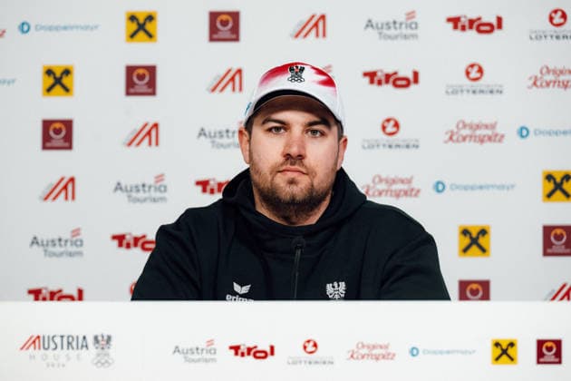 OLYMPICS - Winter Olympic Games, Olympische Spiele, Olympia, OS Milano Cortina 2026 CORTINA D AMPEZZO,ITALY,05.FEB.26 - OLYMPICS, LUGE - Winter Olympic Games Milano Cortina 2026, Austria House, preview, singles, men, press conference, PK, Pressekonferenz Rodel Austria. Image shows Nico Gleirscher (AUT) during an interview.  GEPAxpictures xAlexanderxSolc