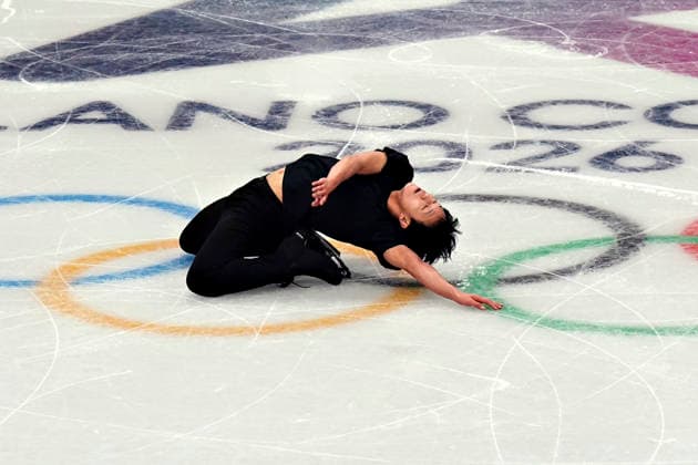 Adam Siao Him Fa of France performs during Men s Figure skating, Eiskunstlauf practice before the start of the Milan 2026 Winter Olympic Games, Olympische Spiele, Olympia, OS at the Milano Ice Skating Arena in Milan, Italy on Wednesday, February 5, 2026.  OLY20260205106 RichardxEllis