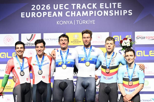 05-02-2026 European Championships Elite Track; Giornata 05; 2026, Germany; 2026, Portogallo; 2026, Belgium; Kluge, Roger; Augenstein, Moritz; Leitao, Iuri; Narciso, Diogo; De Buyst, Jasper; Hesters, Jules; Konya - Velodrom; 